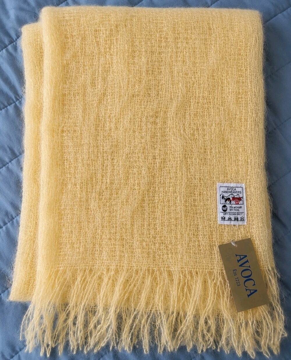 Avoca Handweavers Ireland 70% Mohair 30% Wool Scarf Wrap Soft Yellow Ireland